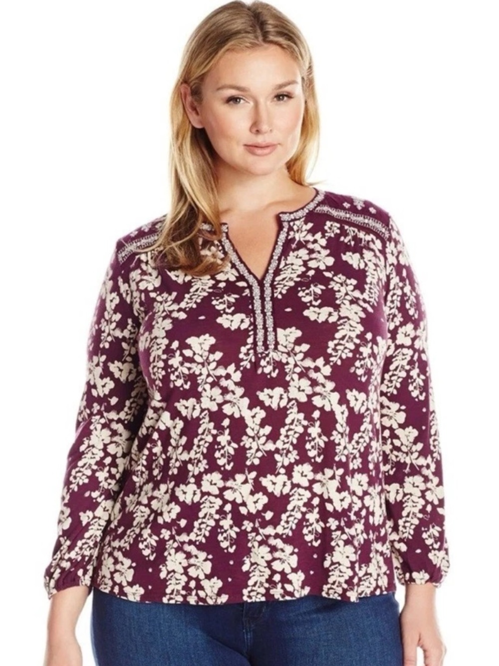 NWT Lucky Brand Floral Peasant Top 2X Boho Romantic Cottagecore Soft Feminine